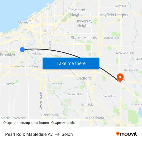 Pearl Rd & Mapledale Av to Solon map