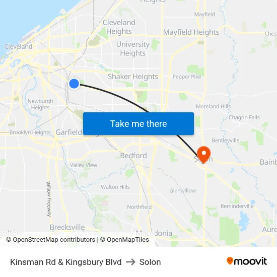 Kinsman Rd & Kingsbury Blvd to Solon map