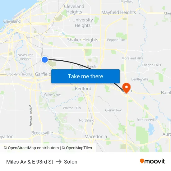 Miles Av & E 93rd St to Solon map