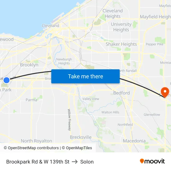 Brookpark Rd & W 139th St to Solon map