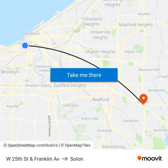 W 25th St & Franklin Av to Solon map