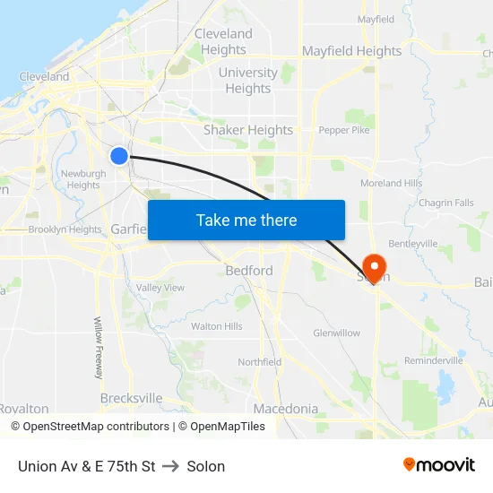 Union Av & E 75th St to Solon map