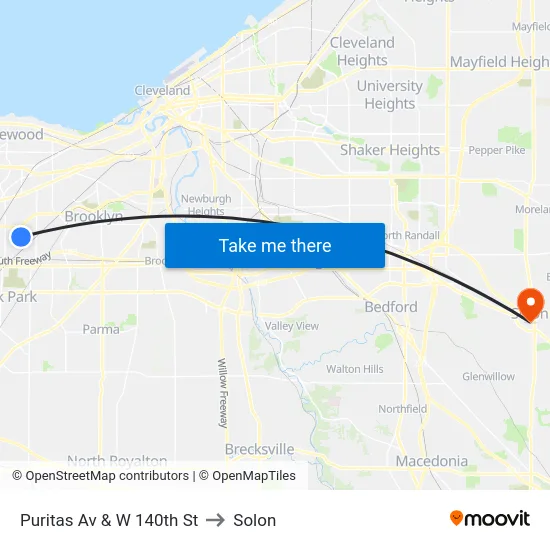 Puritas Av & W 140th St to Solon map