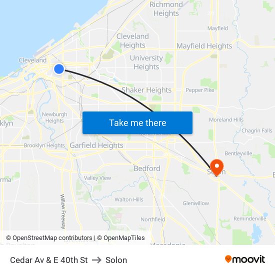 Cedar Av & E 40th St to Solon map