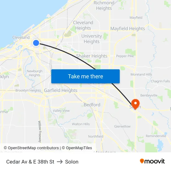 Cedar Av & E 38th St to Solon map
