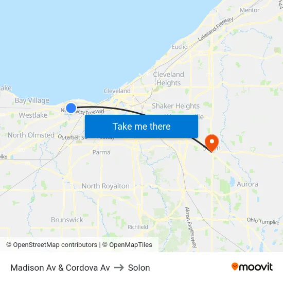 Madison Av & Cordova Av to Solon map