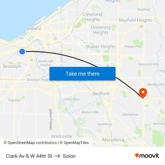Clark Av & W 44th St to Solon map