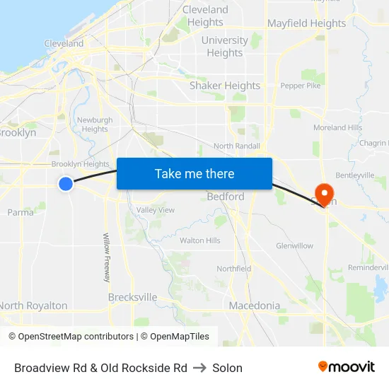 Broadview Rd & Old Rockside Rd to Solon map