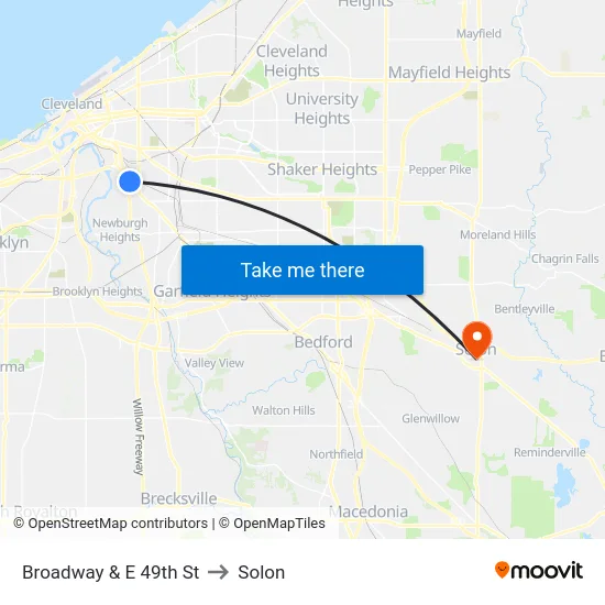 Broadway & E 49th St to Solon map