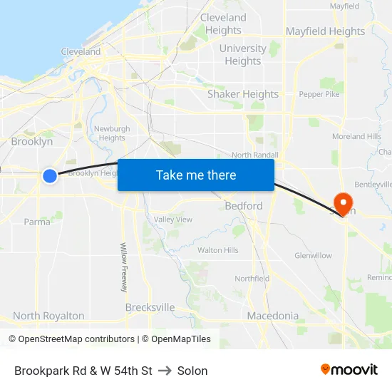 Brookpark Rd & W 54th St to Solon map