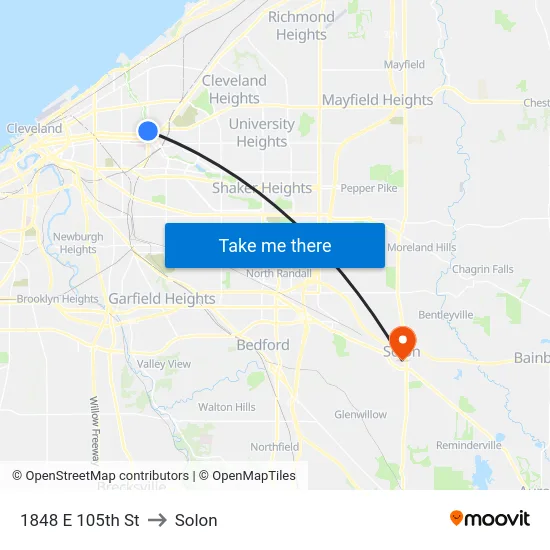 1848 E 105th St to Solon map