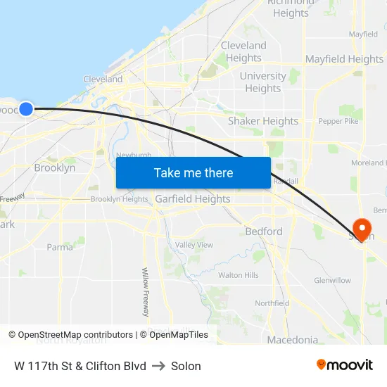 W 117th St & Clifton Blvd to Solon map