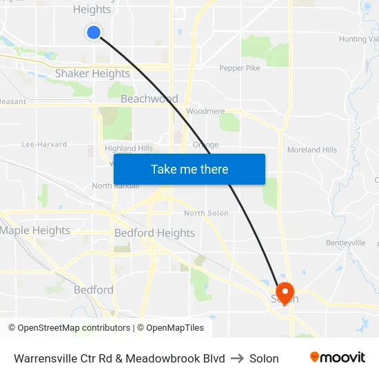 Warrensville Ctr Rd & Meadowbrook Blvd to Solon map