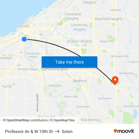 Professor Av & W 10th St to Solon map