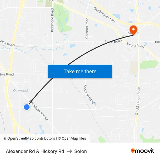 Alexander Rd & Hickory Rd to Solon map