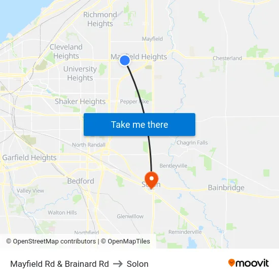 Mayfield Rd & Brainard Rd to Solon map