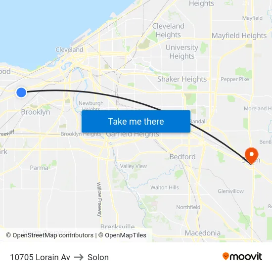 10705 Lorain Av to Solon map