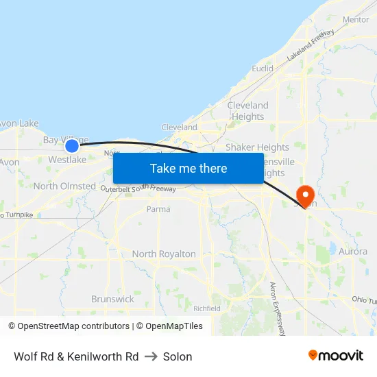 Wolf Rd & Kenilworth Rd to Solon map