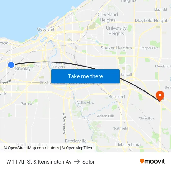 W 117th St & Kensington Av to Solon map