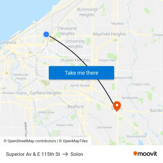 Superior Av & E 115th St to Solon map