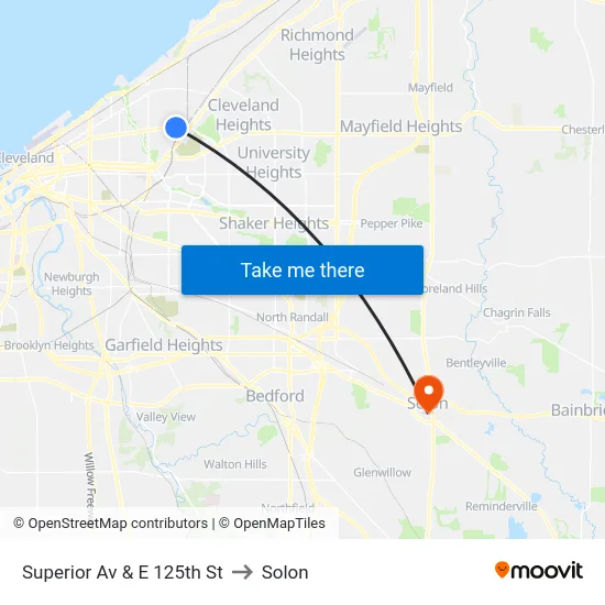Superior Av & E 125th St to Solon map