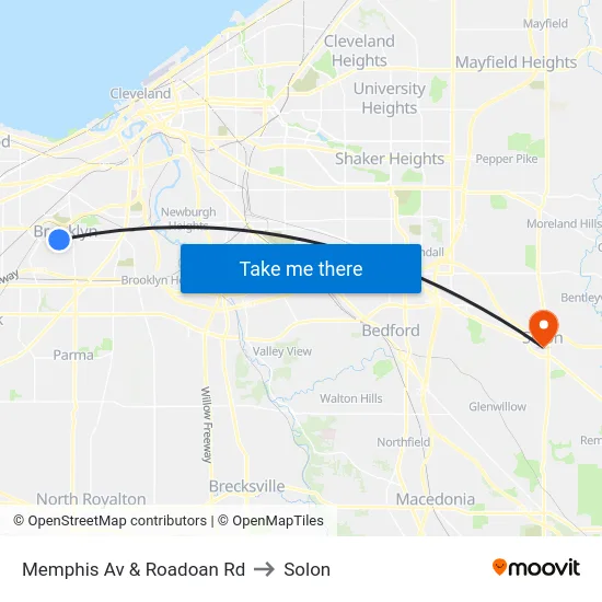 Memphis Av & Roadoan Rd to Solon map