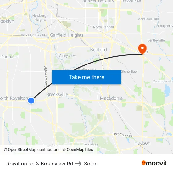 Royalton Rd & Broadview Rd to Solon map