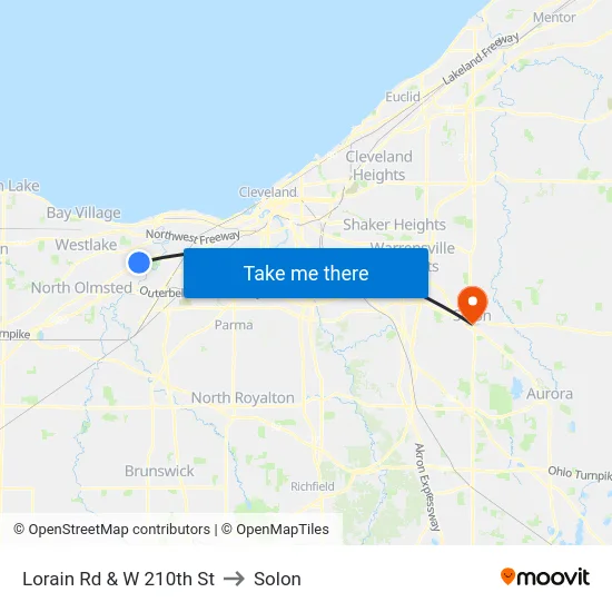 Lorain Rd & W 210th St to Solon map