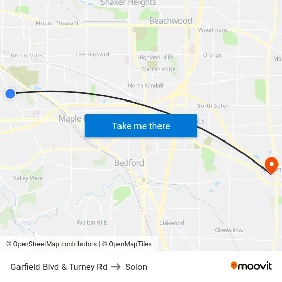 Garfield Blvd & Turney Rd to Solon map