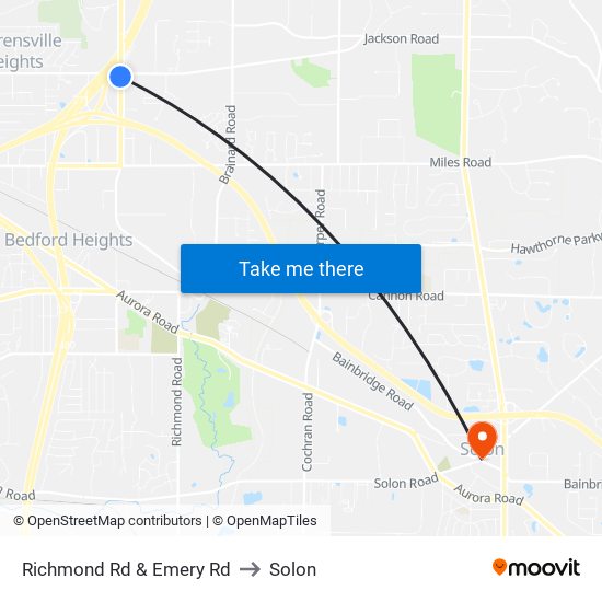 Richmond Rd & Emery Rd to Solon map