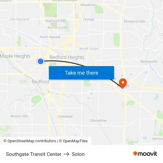 Southgate Transit Center to Solon map