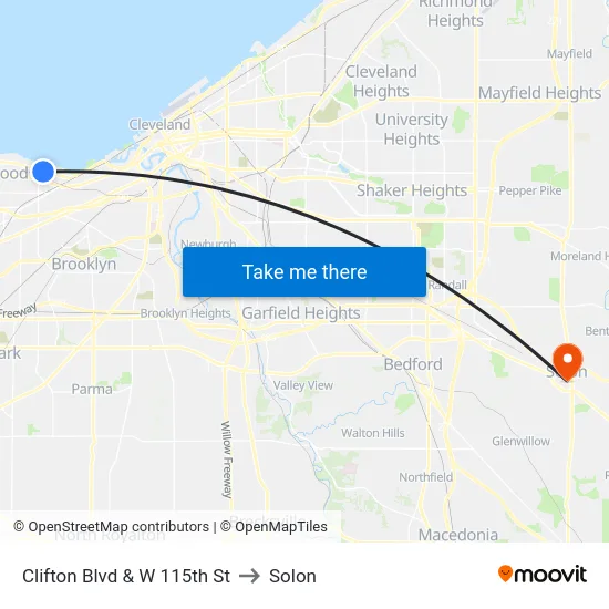 Clifton Blvd & W 115th St to Solon map
