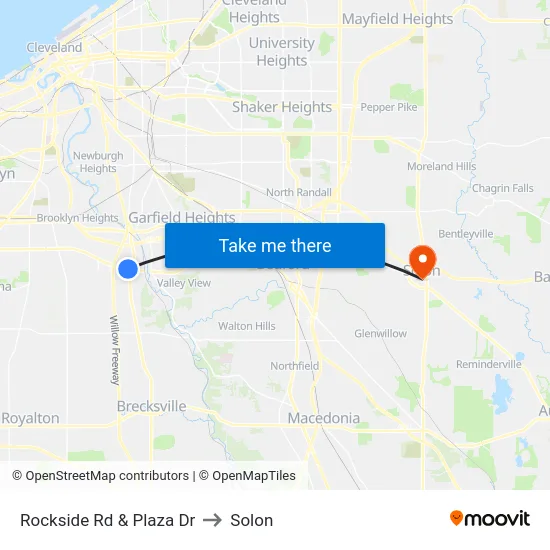 Rockside Rd & Plaza Dr to Solon map