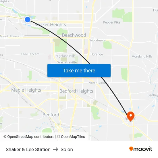 Shaker & Lee Station to Solon map