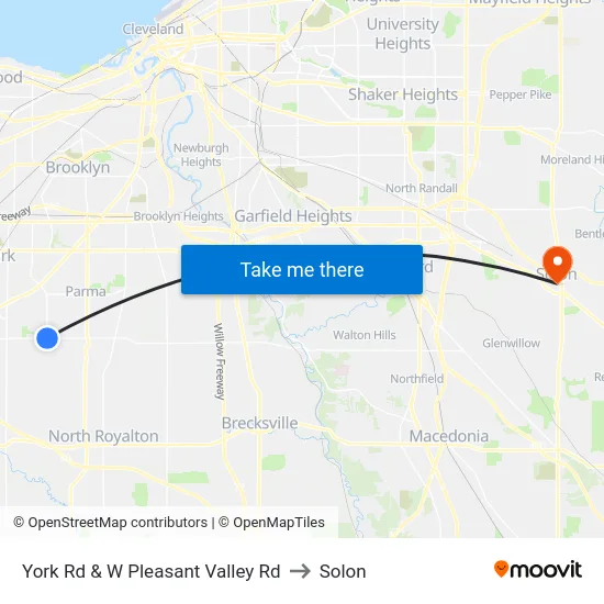 York Rd & W Pleasant Valley Rd to Solon map