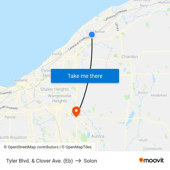 Tyler Blvd. & Clover Ave. (Eb) to Solon map