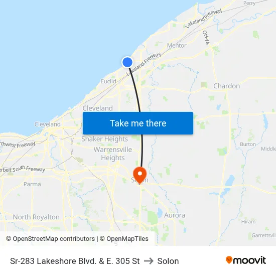 Sr-283 Lakeshore Blvd. & E. 305 St to Solon map