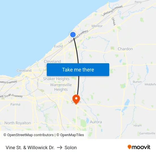 Vine St. & Willowick Dr. to Solon map
