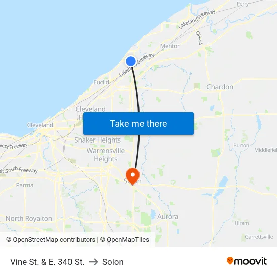Vine St. & E. 340 St. to Solon map
