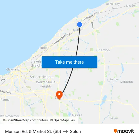 Munson Rd. & Market St. (Sb) to Solon map