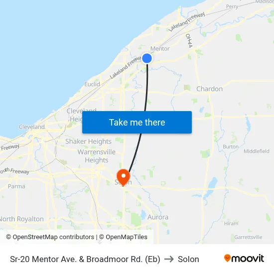 Sr-20 Mentor Ave. & Broadmoor Rd. (Eb) to Solon map