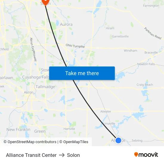 Alliance Transit Center to Solon map