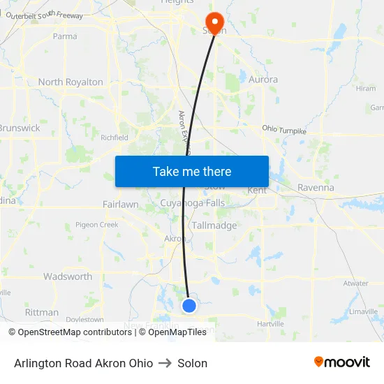 Arlington Road Akron Ohio to Solon map