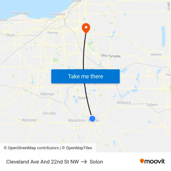 Cleveland Ave And 22nd St NW to Solon map