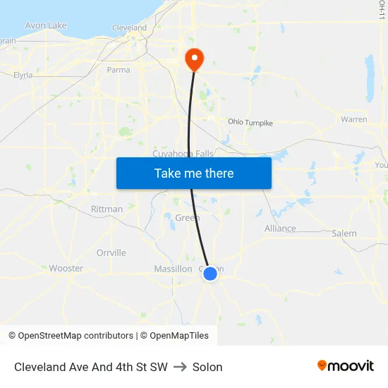 Cleveland Ave And 4th St SW to Solon map