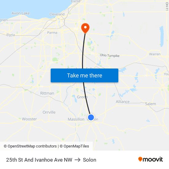 25th St And Ivanhoe Ave NW to Solon map