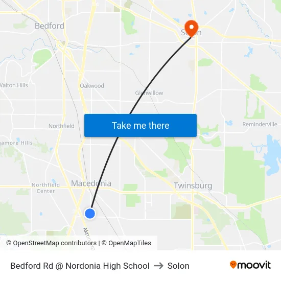 Bedford Rd @ Nordonia High School to Solon map