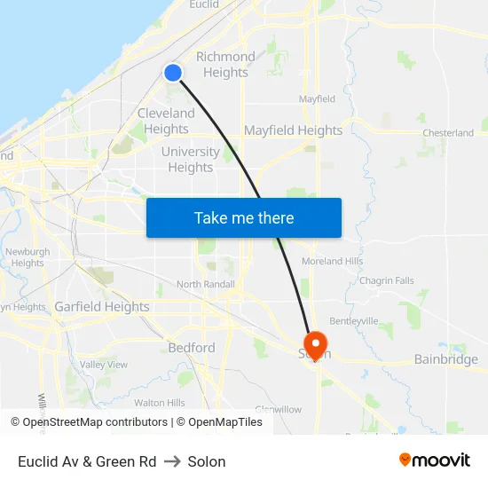 Euclid Av & Green Rd to Solon map
