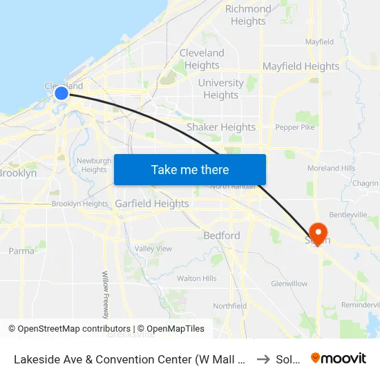 Lakeside Ave & Convention Center (W Mall Dr) to Solon map