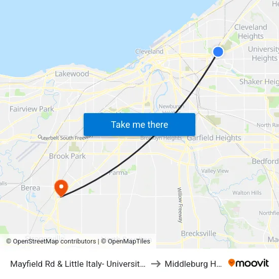 Mayfield Rd & Little Italy- University Circle Stn to Middleburg Heights map